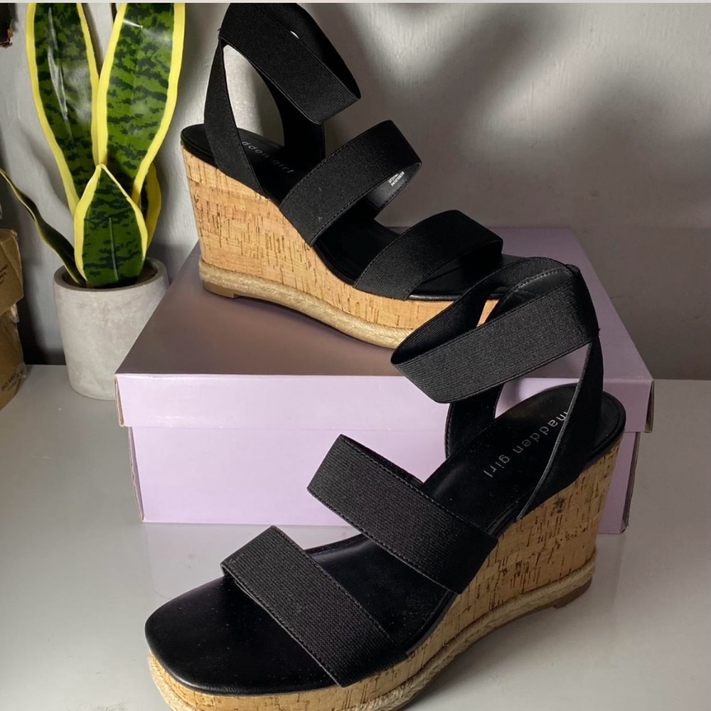 Madden Girl Black Strappy‎ Wedge Sandals